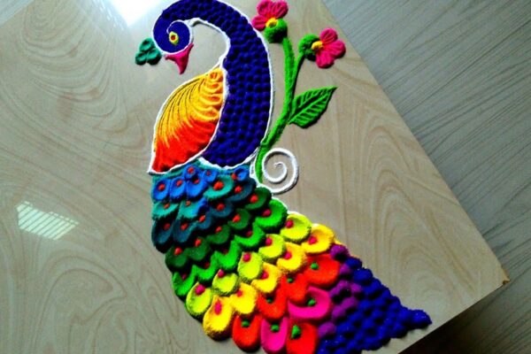 Top 10 Beautiful and Easy Peacock Rangoli Design: